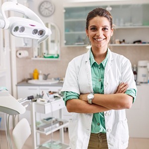 Lady smiles at dentist